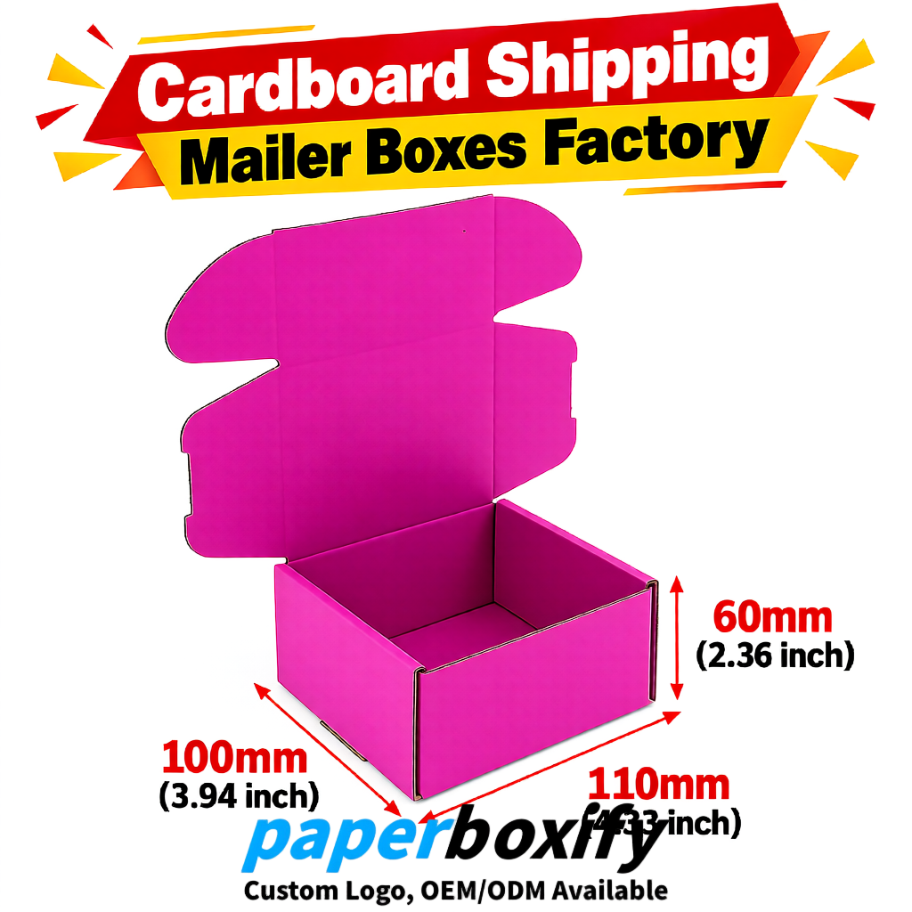 Fuchsia Cardboard Shipping Mailer Boxes 75x75x30, 100x100x40, 110x100x60, 100x60x40, 90x70x30mm