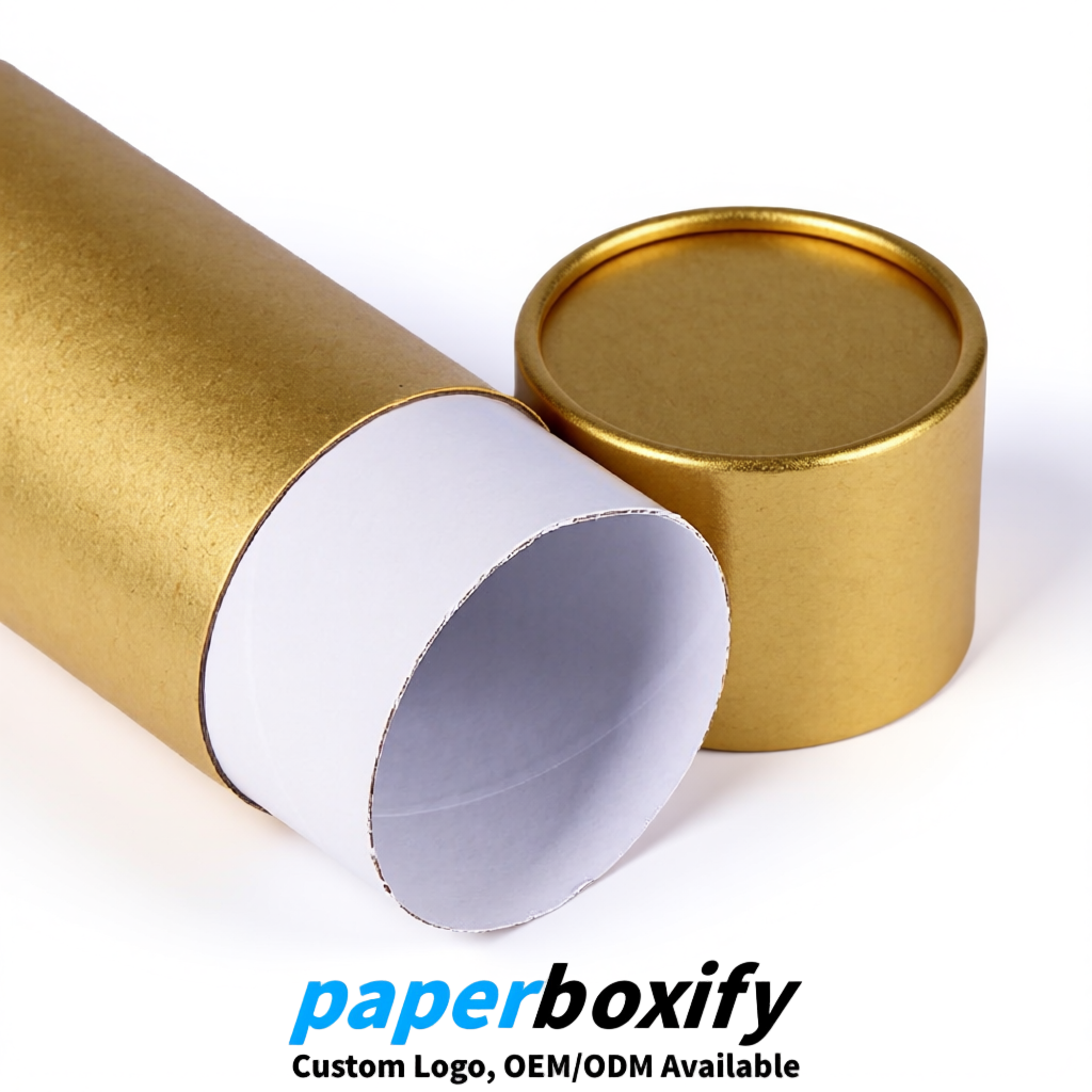 Gold Food Grade Kraft Paper Cans & Tubes | FSC, ROHS Certified OEM Factory