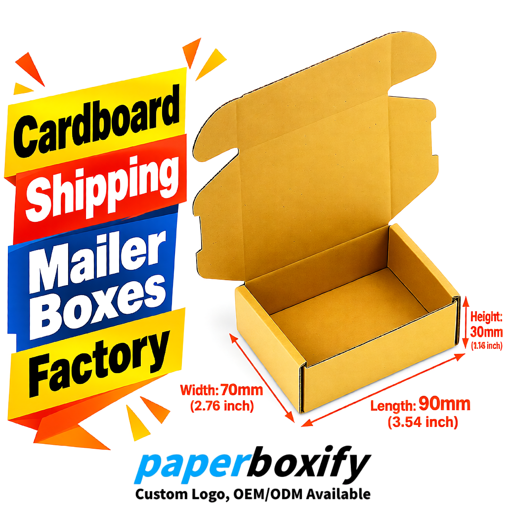 Gold Cardboard Shipping Mailer Boxes 75x75x30, 100x100x40, 110x100x60, 100x60x40, 90x70x30mm