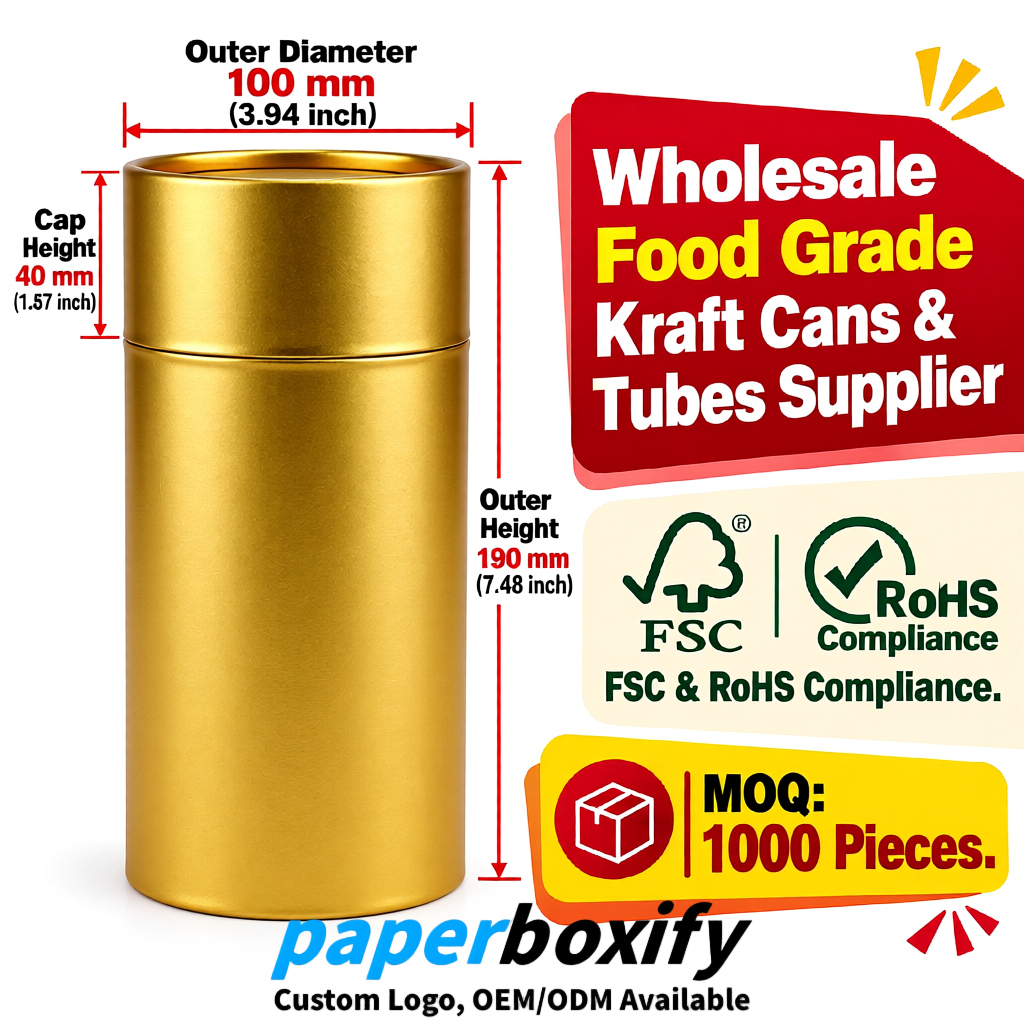 Gold Paper Tubes 85x85x160/260, 100x100x90/190/300mm FSC/RoHS Certified Manufacturer