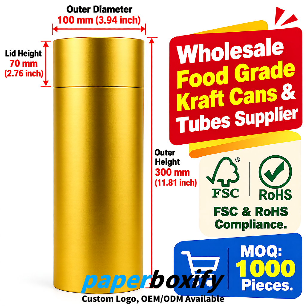 Gold Paper Tubes 85x85x160/260, 100x100x90/190/300mm FSC/RoHS Certified Manufacturer