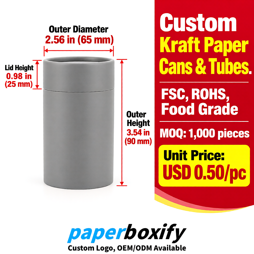 Gray Food Grade Kraft Paper Cans & Tubes | FSC, ROHS Certified OEM Factory