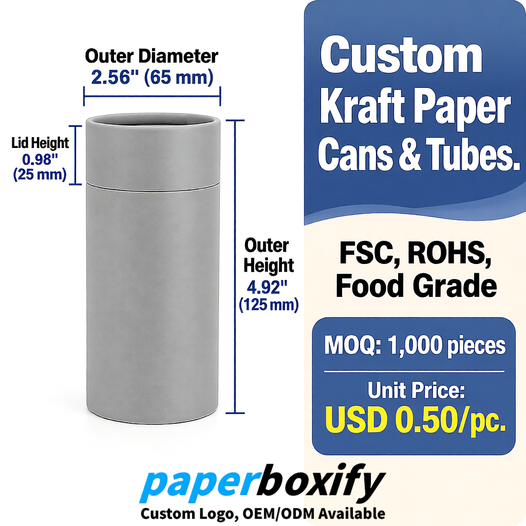 Gray Food Grade Kraft Paper Cans & Tubes | FSC, ROHS Certified OEM Factory