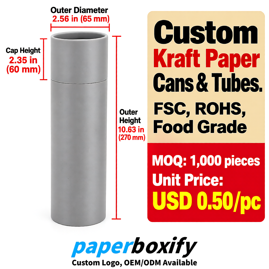 Gray Food Grade Kraft Paper Cans & Tubes | FSC, ROHS Certified OEM Factory