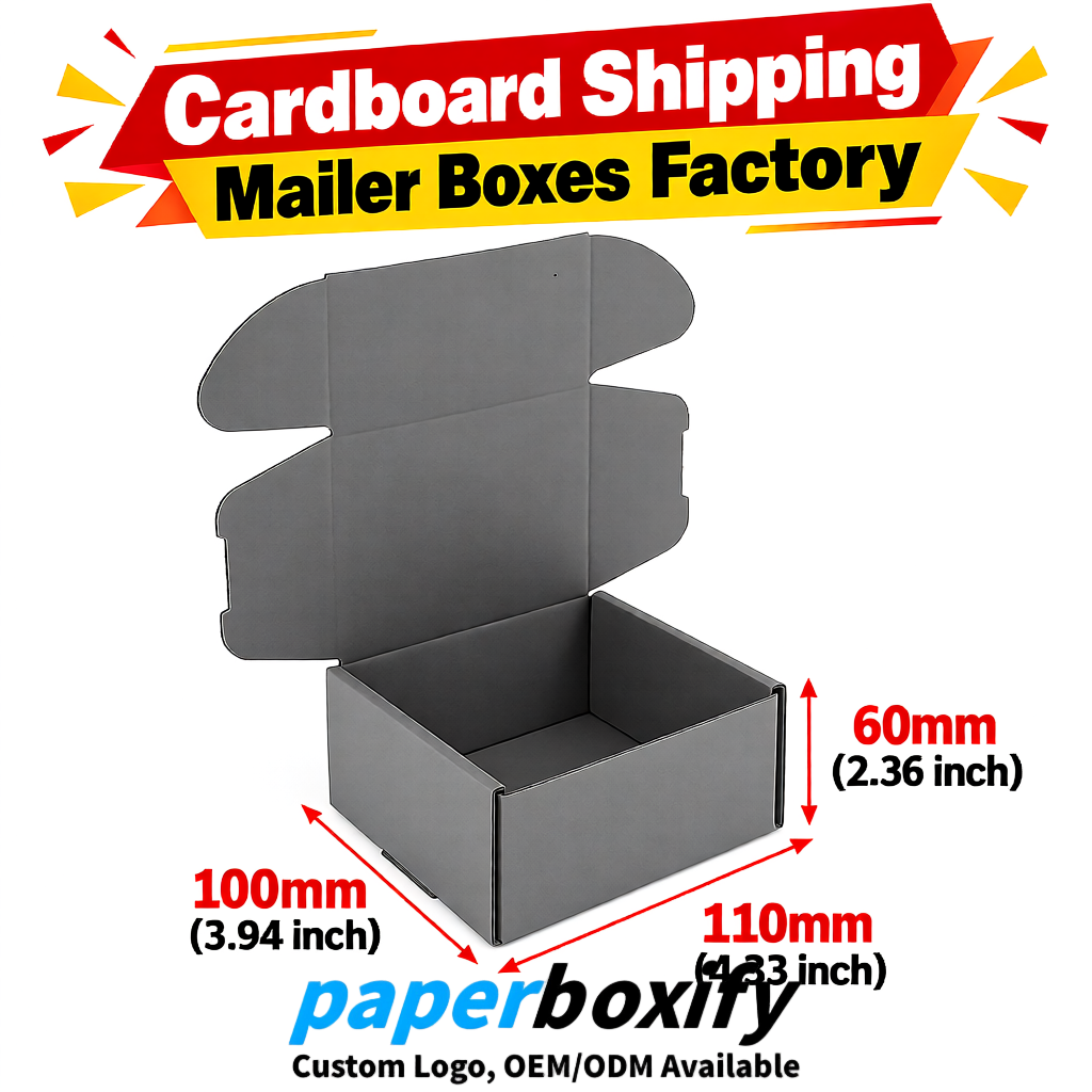 Gray Cardboard Shipping Mailer Boxes 75x75x30, 100x100x40, 110x100x60, 100x60x40, 90x70x30mm