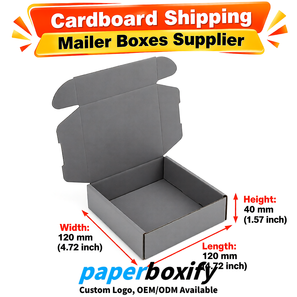 Gray Self-Locking Cardboard Mailer Boxes 120x110x35, 120x120x40, 130x120x50, 130x80x25, 130x80x40mm