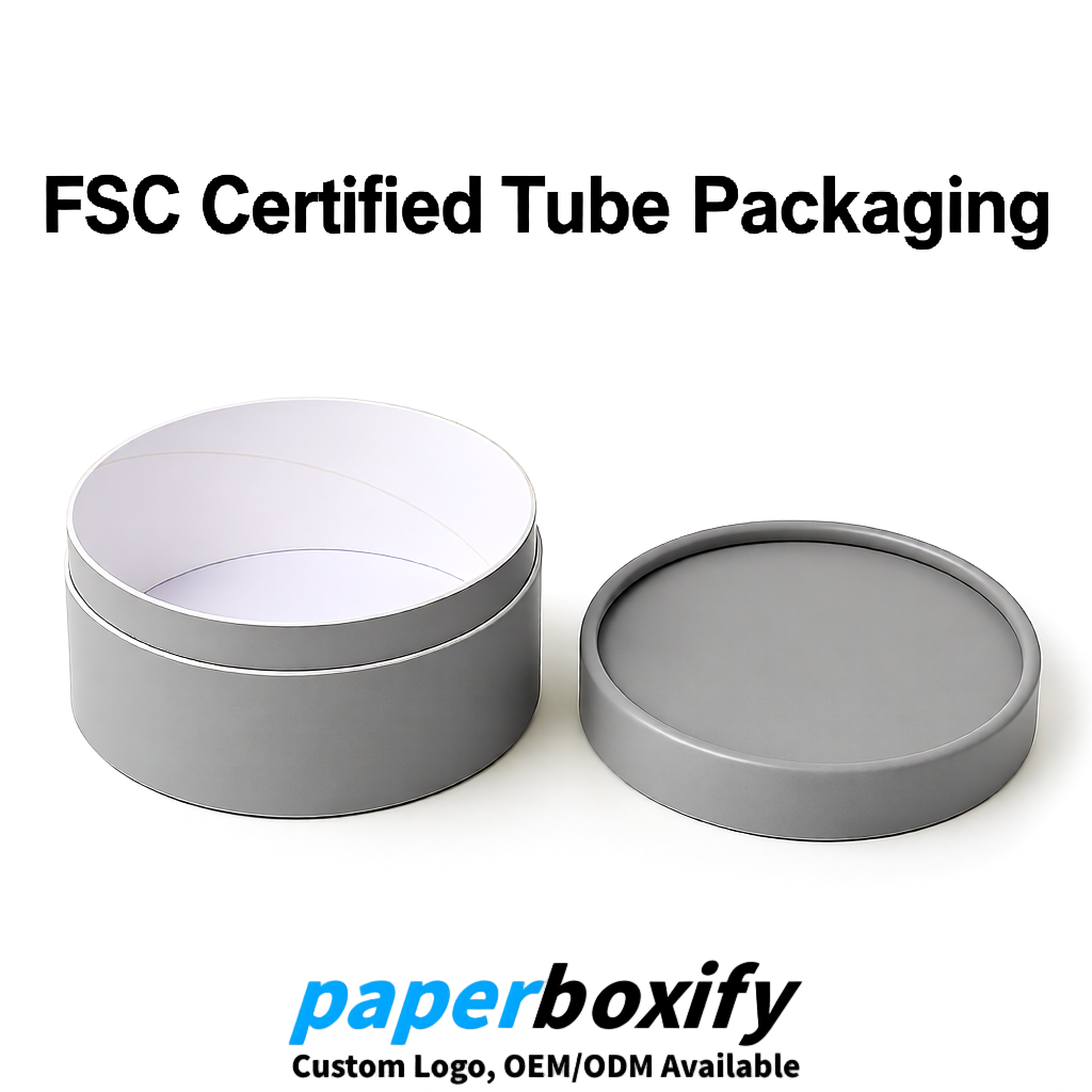 Gray FSC Certified Custom Paper Tubes | 350 ml Eco Cylinder Packaging