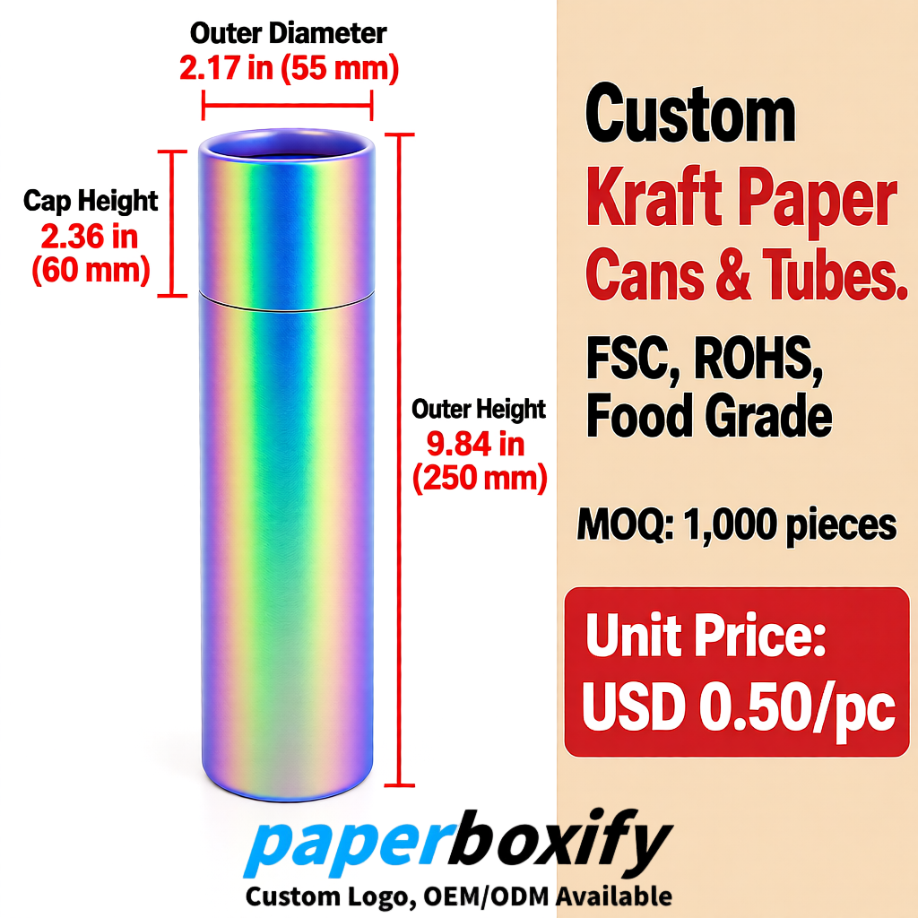 Holographic Food Grade Kraft Paper Cans & Tubes | FSC, ROHS Certified OEM Factory