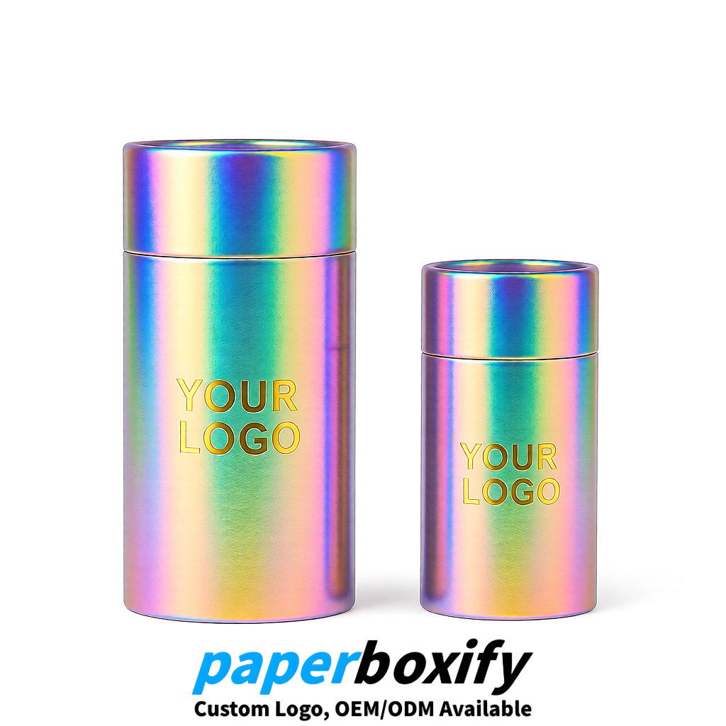 Holographic 75x75x130/250/350/450mm Kraft Paper Cans & Tubes | FSC, ROHS Supplier