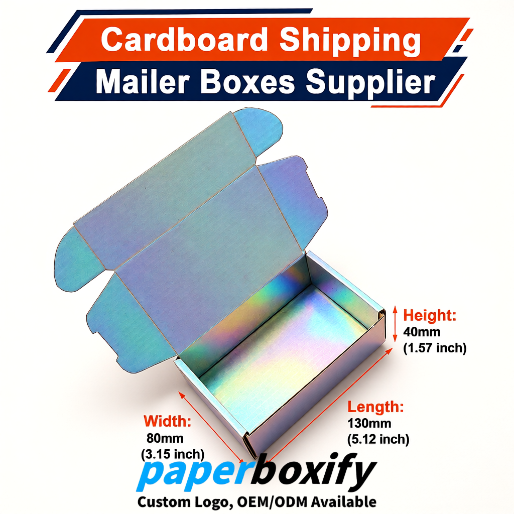 Holographic Self-Locking Cardboard Mailer Boxes 120x110x35, 120x120x40, 130x120x50, 130x80x25, 130x80x40mm