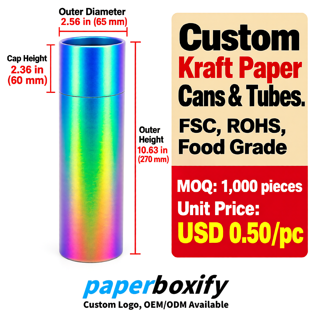Iridescent Food Grade Kraft Paper Cans & Tubes | FSC, ROHS Certified OEM Factory