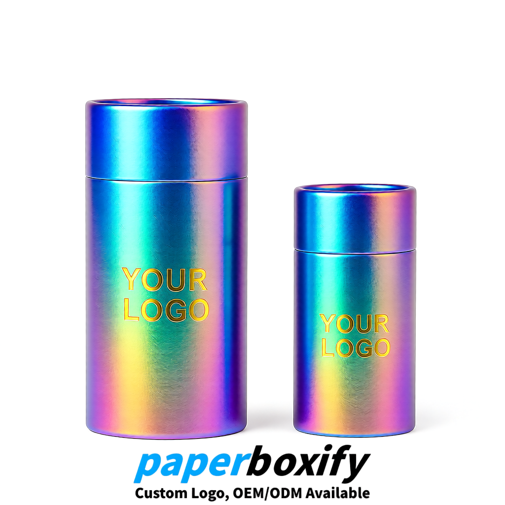Iridescent 75x75x130/250/350/450mm Kraft Paper Cans & Tubes | FSC, ROHS Supplier