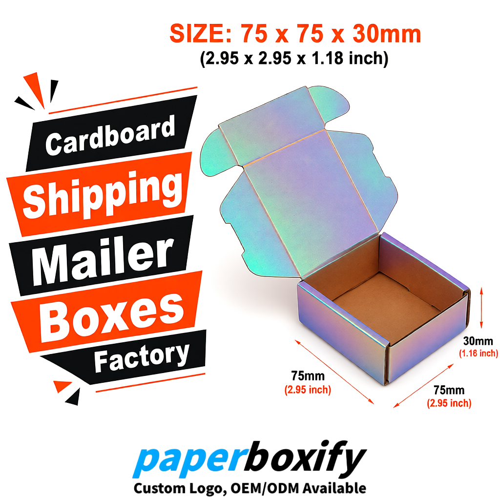 Iridescent Cardboard Shipping Mailer Boxes 75x75x30, 100x100x40, 110x100x60, 100x60x40, 90x70x30mm