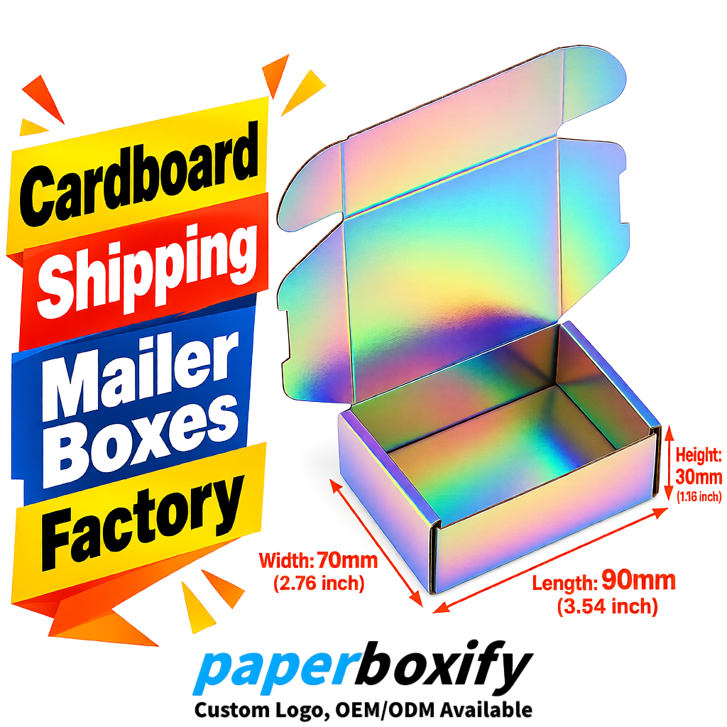 Iridescent Cardboard Shipping Mailer Boxes 75x75x30, 100x100x40, 110x100x60, 100x60x40, 90x70x30mm