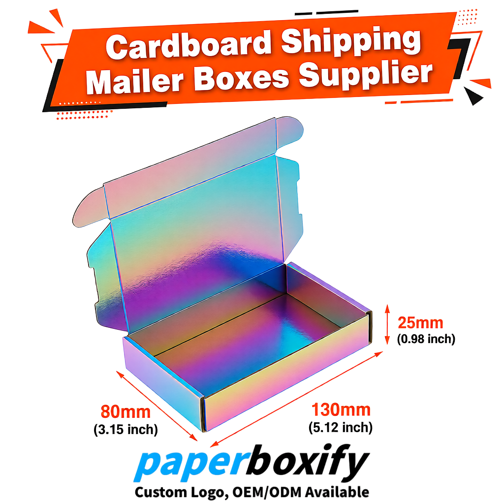 Iridescent Self-Locking Cardboard Mailer Boxes 120x110x35, 120x120x40, 130x120x50, 130x80x25, 130x80x40mm