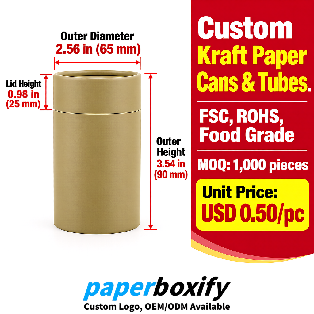 Khaki Food Grade Kraft Paper Cans & Tubes | FSC, ROHS Certified OEM Factory