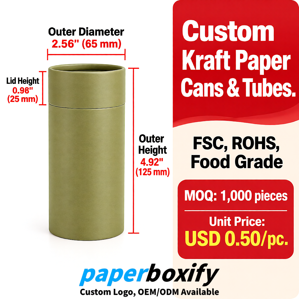 Khaki Food Grade Kraft Paper Cans & Tubes | FSC, ROHS Certified OEM Factory