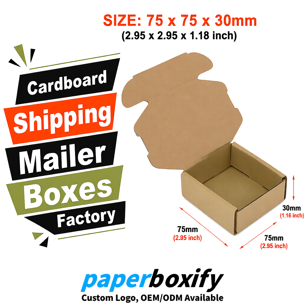 Khaki Cardboard Shipping Mailer Boxes 75x75x30, 100x100x40, 110x100x60, 100x60x40, 90x70x30mm