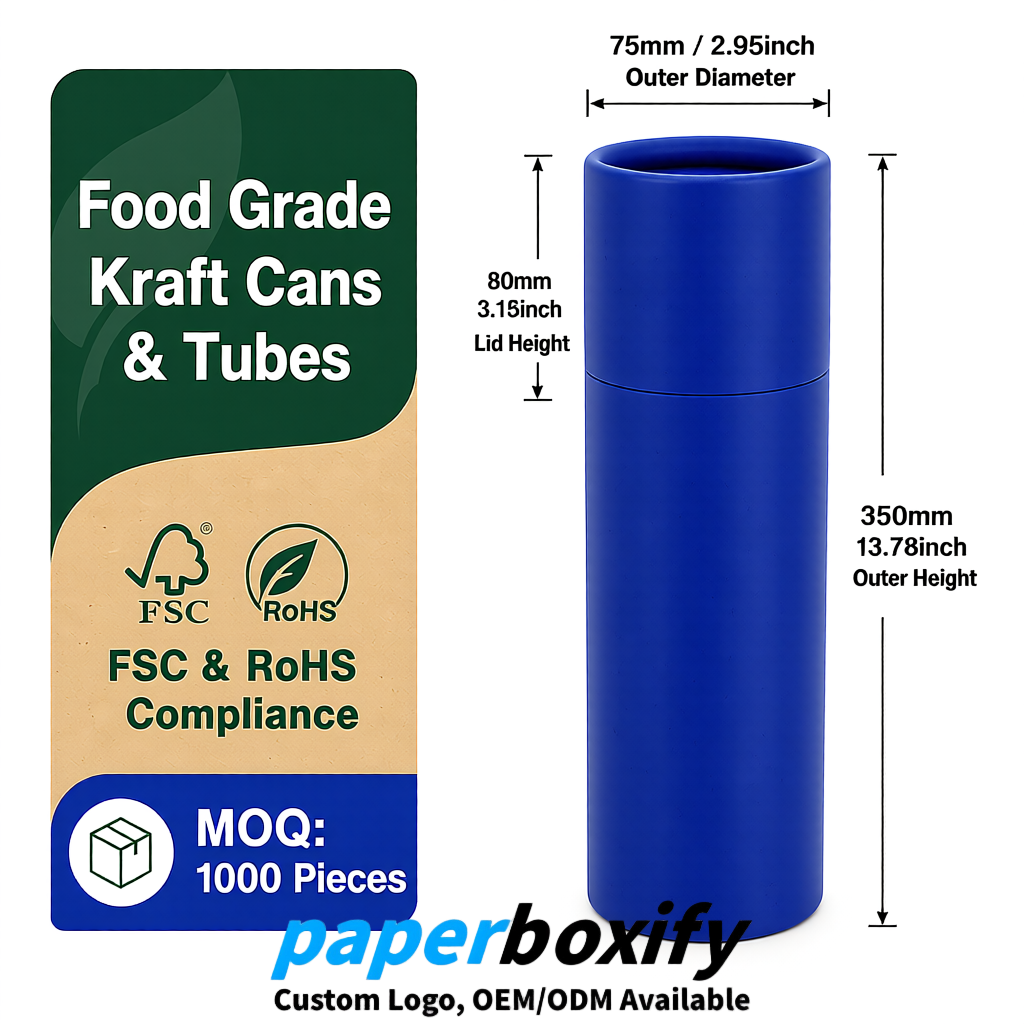 Klein Blue 75x75x130/250/350/450mm Kraft Paper Cans & Tubes | FSC, ROHS Supplier