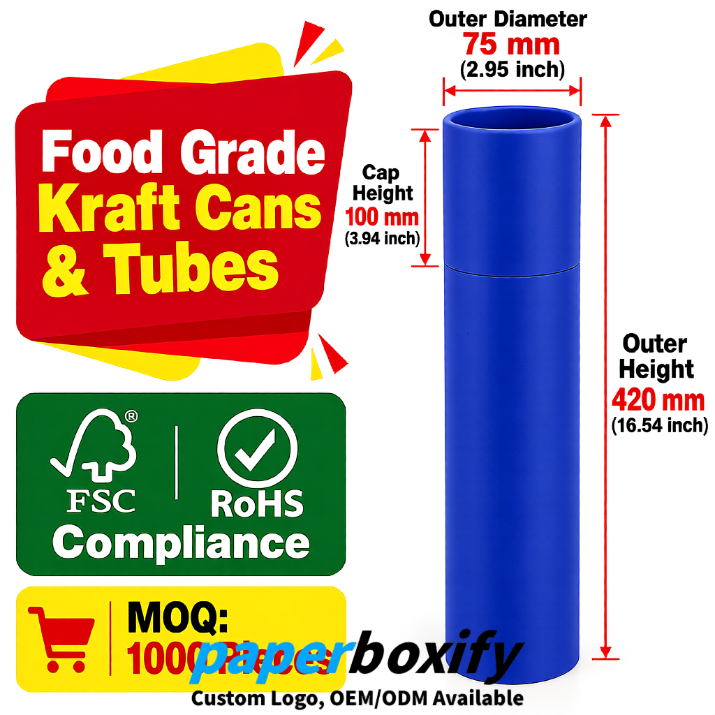 Klein Blue 75x75x130/250/350/450mm Kraft Paper Cans & Tubes | FSC, ROHS Supplier