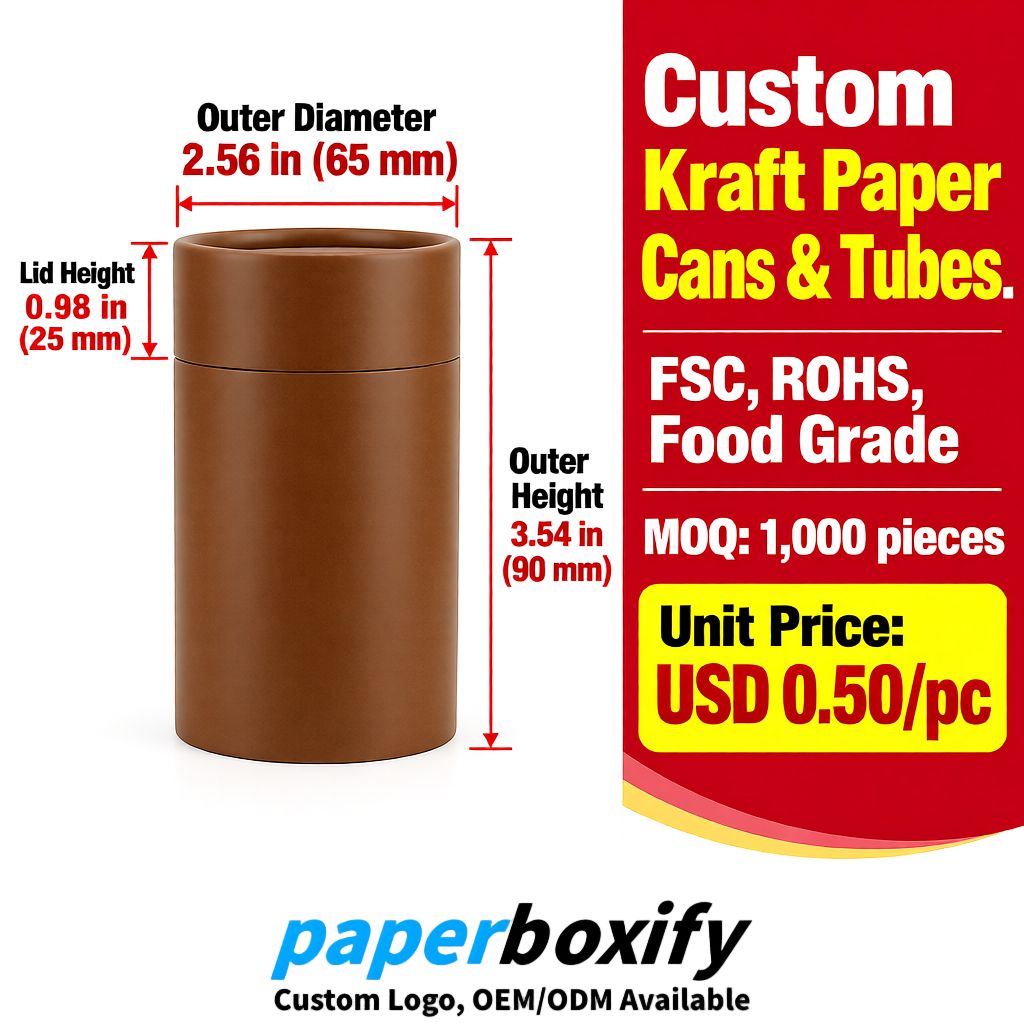 Kraft Brown Food Grade Kraft Paper Cans & Tubes | FSC, ROHS Certified OEM Factory