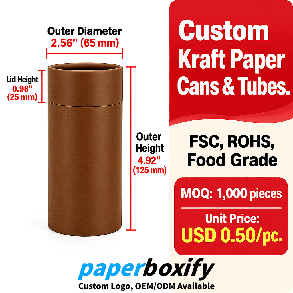 Kraft Brown Food Grade Kraft Paper Cans & Tubes | FSC, ROHS Certified OEM Factory Kraft Brown Food Grade Kraft Paper Cans & Tubes | FSC, ROHS Certified OEM Factory