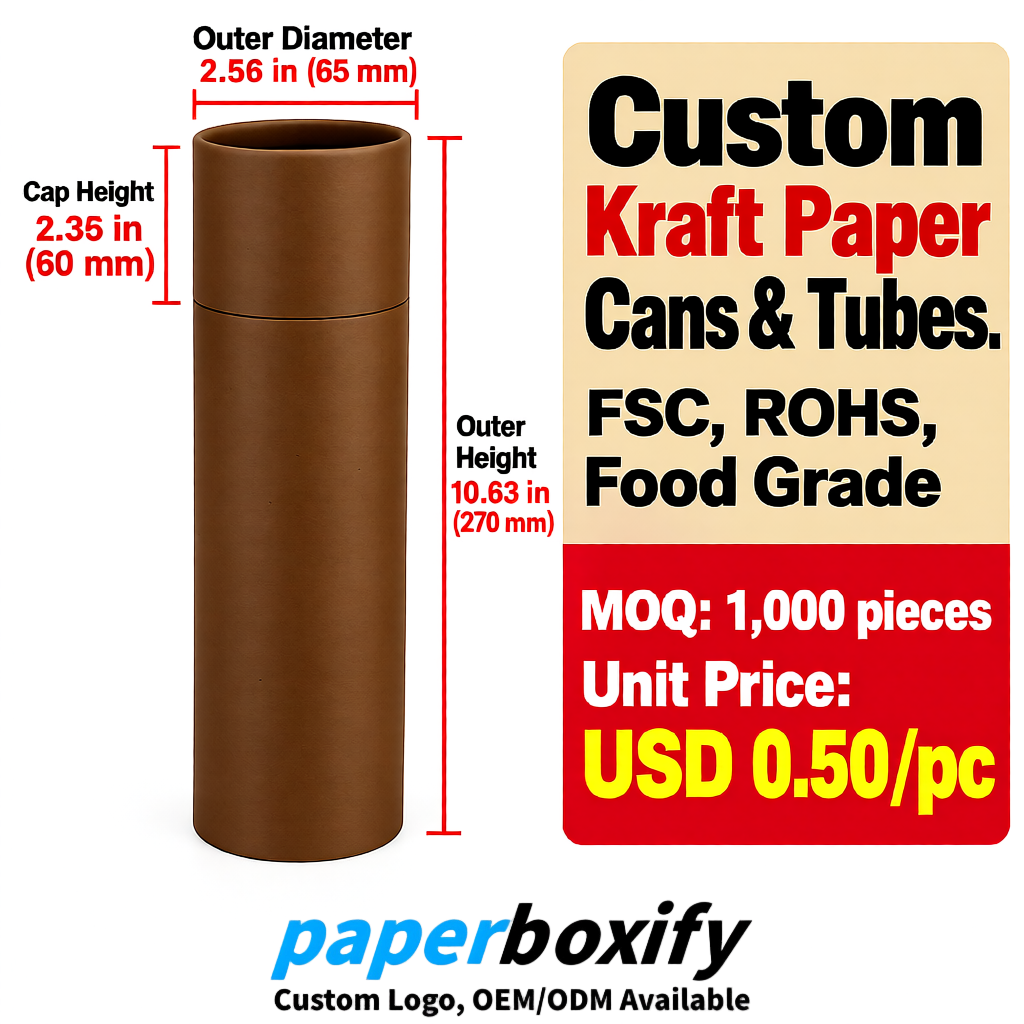 Kraft Brown Food Grade Kraft Paper Cans & Tubes | FSC, ROHS Certified OEM Factory