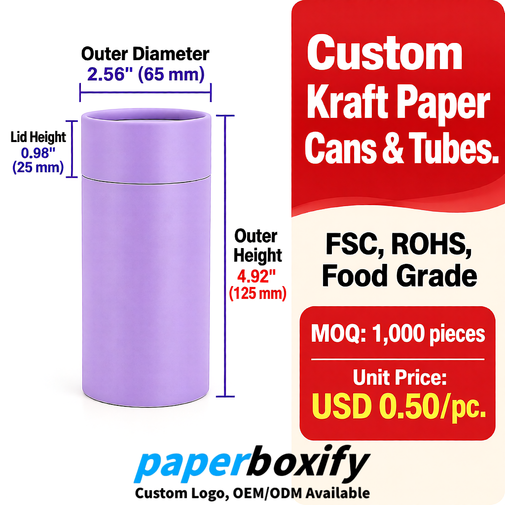 Lavender Food Grade Kraft Paper Cans & Tubes | FSC, ROHS Certified OEM Factory