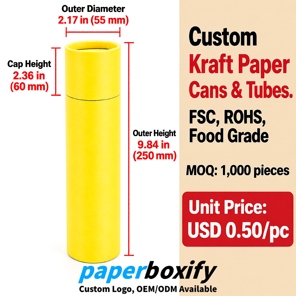 Lemon Yellow Food Grade Kraft Paper Cans & Tubes | FSC, ROHS Certified OEM Factory