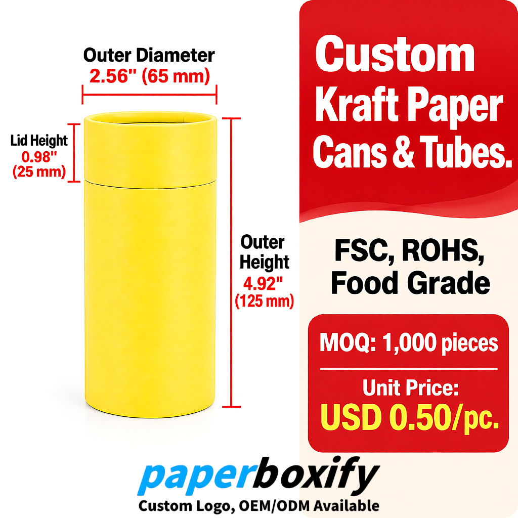 Lemon Yellow Food Grade Kraft Paper Cans & Tubes | FSC, ROHS Certified OEM Factory