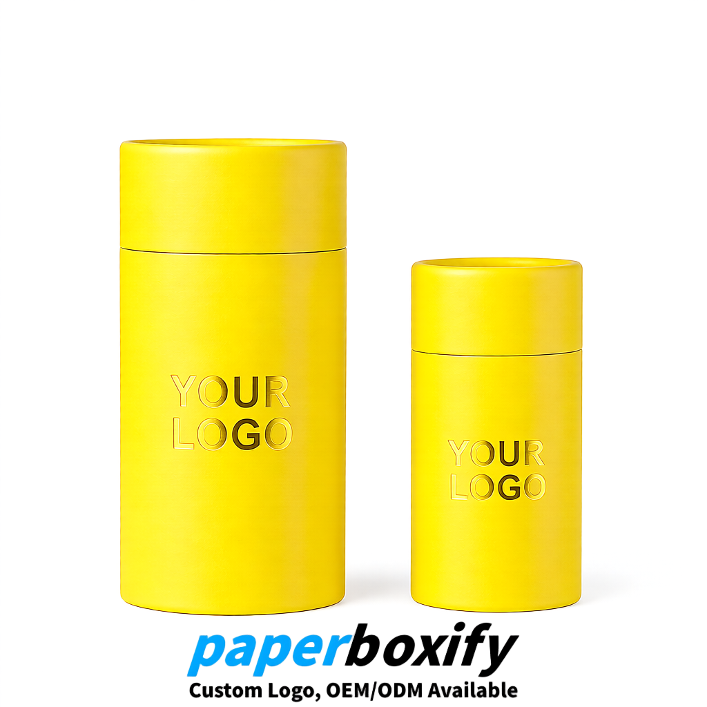 Lemon Yellow 75x75x130/250/350/450mm Kraft Paper Cans & Tubes | FSC, ROHS Supplier