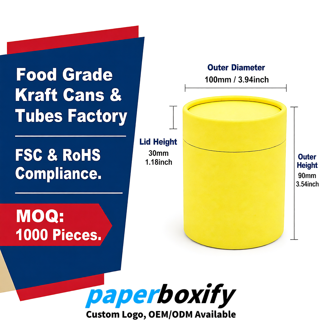 Lemon Yellow Paper Tubes 85x85x160/260, 100x100x90/190/300mm FSC/RoHS Certified Manufacturer