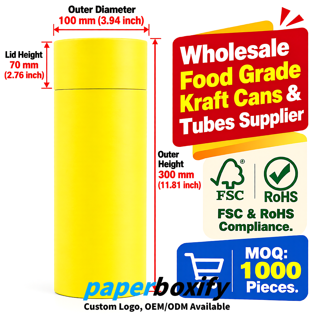 Lemon Yellow Paper Tubes 85x85x160/260, 100x100x90/190/300mm FSC/RoHS Certified Manufacturer