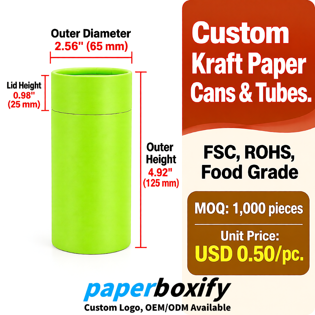 Lime Green Food Grade Kraft Paper Cans & Tubes | FSC, ROHS Certified OEM Factory