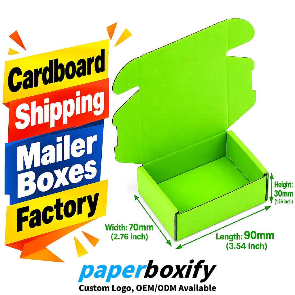 Lime Green Cardboard Shipping Mailer Boxes 75x75x30, 100x100x40, 110x100x60, 100x60x40, 90x70x30mm