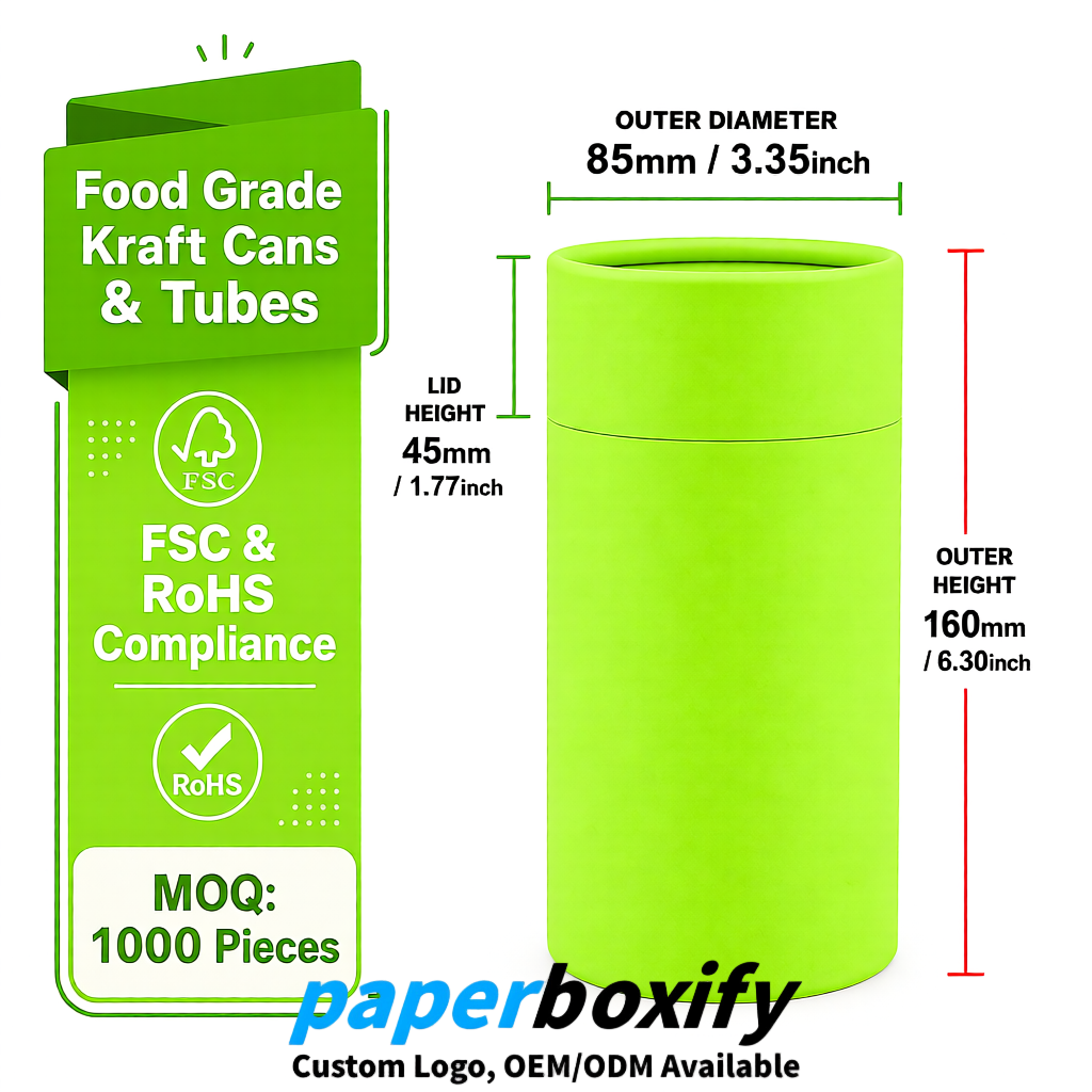 Lime Green Paper Tubes 85x85x160/260, 100x100x90/190/300mm FSC/RoHS Certified Manufacturer