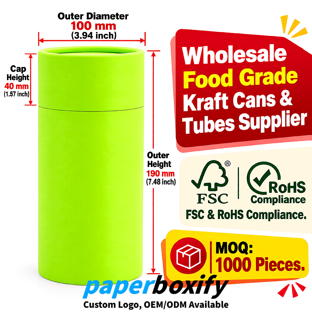 Lime Green Paper Tubes 85x85x160/260, 100x100x90/190/300mm FSC/RoHS Certified Manufacturer