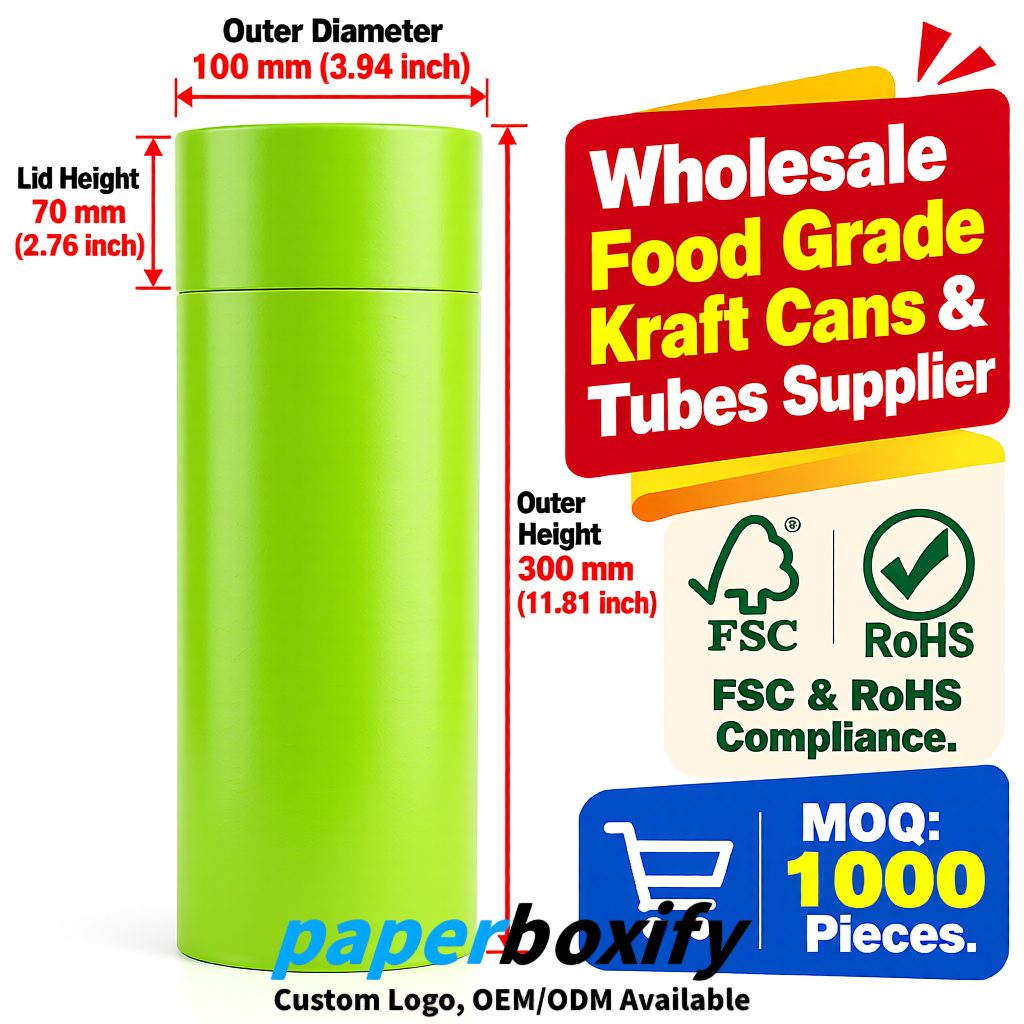 Lime Green Paper Tubes 85x85x160/260, 100x100x90/190/300mm FSC/RoHS Certified Manufacturer