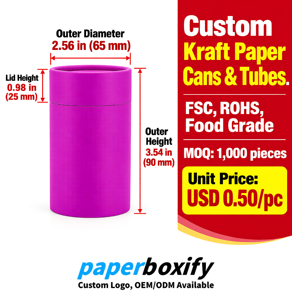 Magenta Food Grade Kraft Paper Cans & Tubes | FSC, ROHS Certified OEM Factory