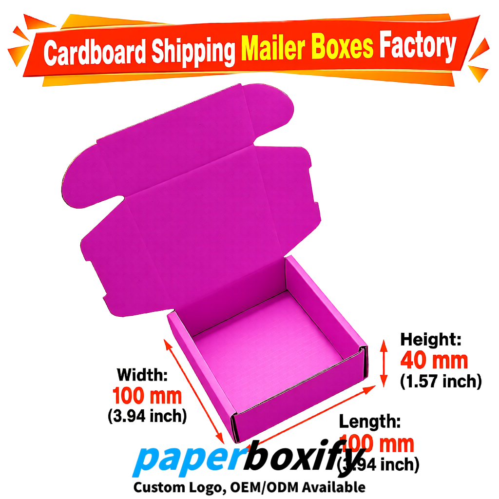 Magenta Cardboard Shipping Mailer Boxes 75x75x30, 100x100x40, 110x100x60, 100x60x40, 90x70x30mm