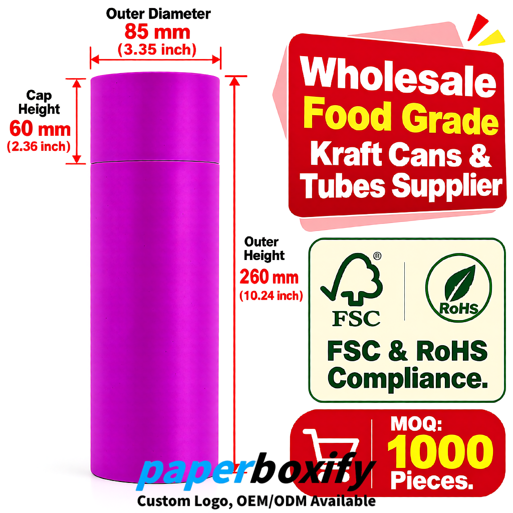 Magenta Paper Tubes 85x85x160/260, 100x100x90/190/300mm FSC/RoHS Certified Manufacturer