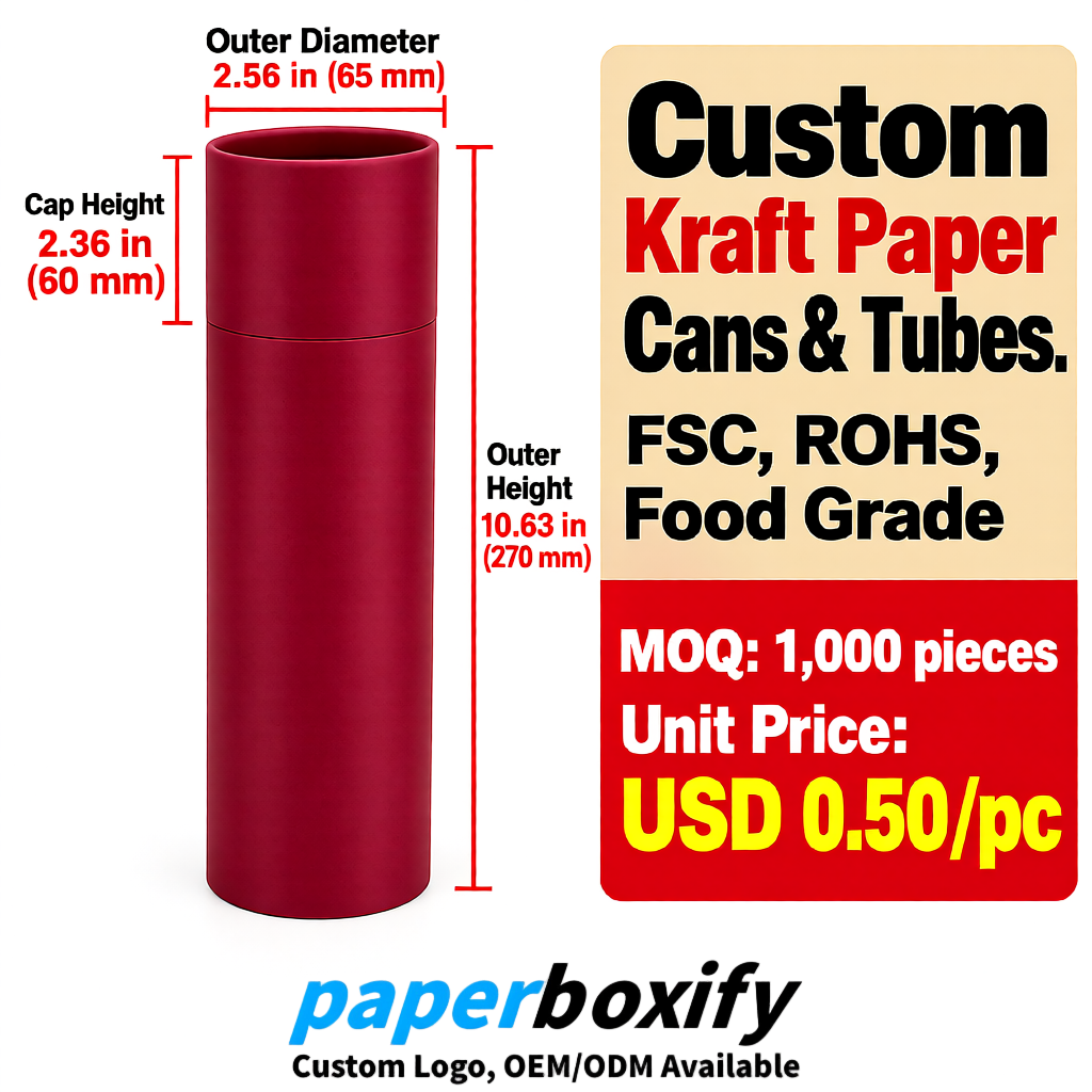 Maroon Food Grade Kraft Paper Cans & Tubes | FSC, ROHS Certified OEM Factory