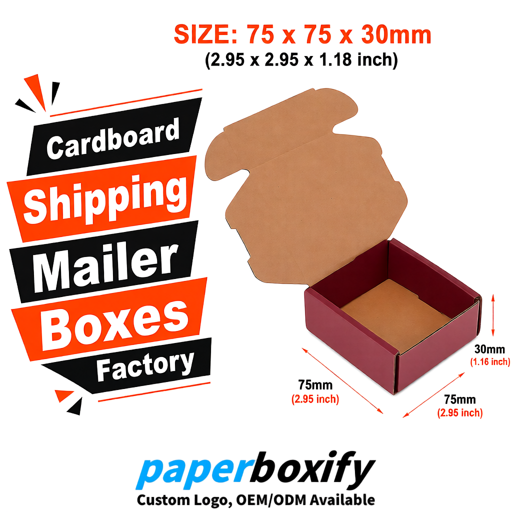 Maroon Cardboard Shipping Mailer Boxes 75x75x30, 100x100x40, 110x100x60, 100x60x40, 90x70x30mm