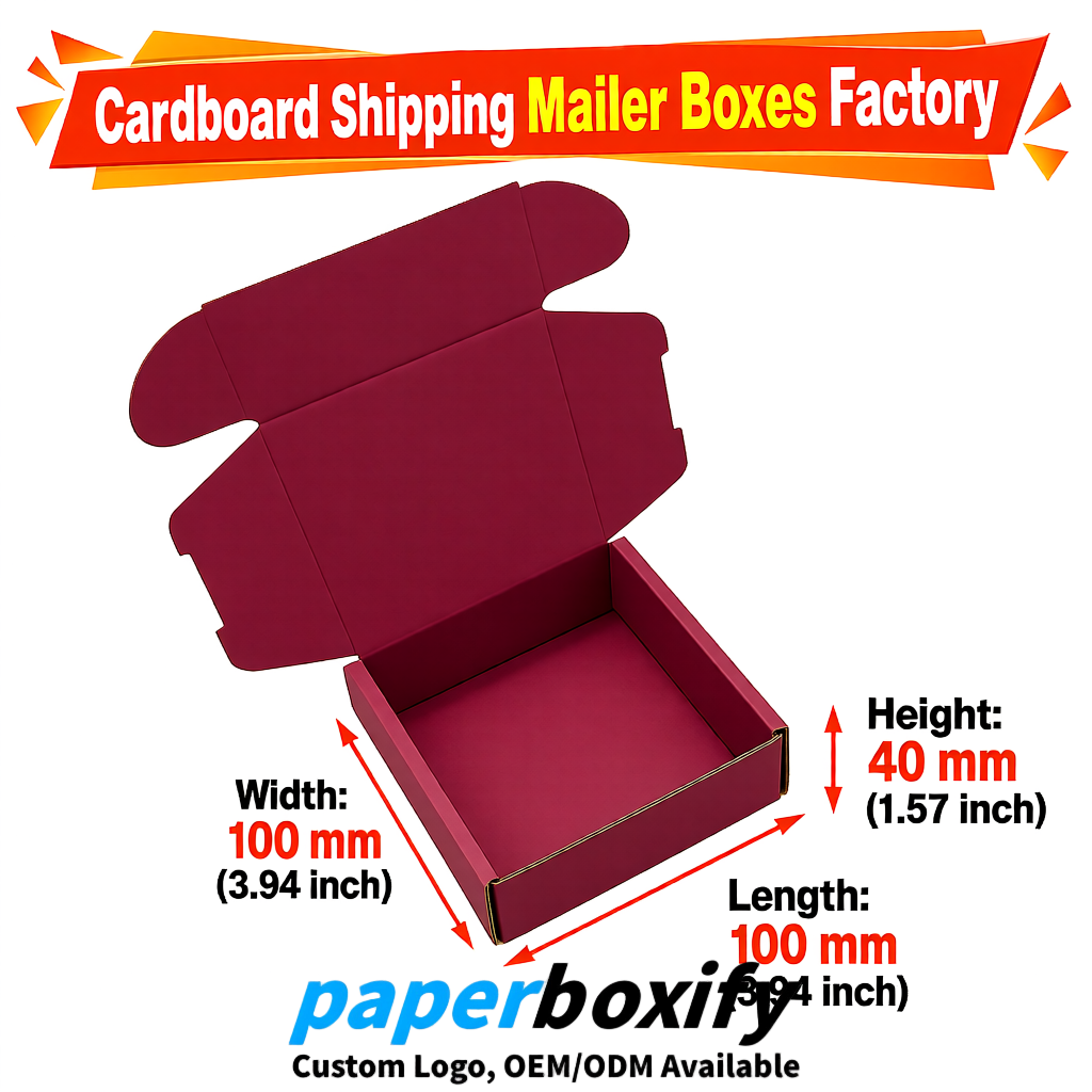Maroon Cardboard Shipping Mailer Boxes 75x75x30, 100x100x40, 110x100x60, 100x60x40, 90x70x30mm