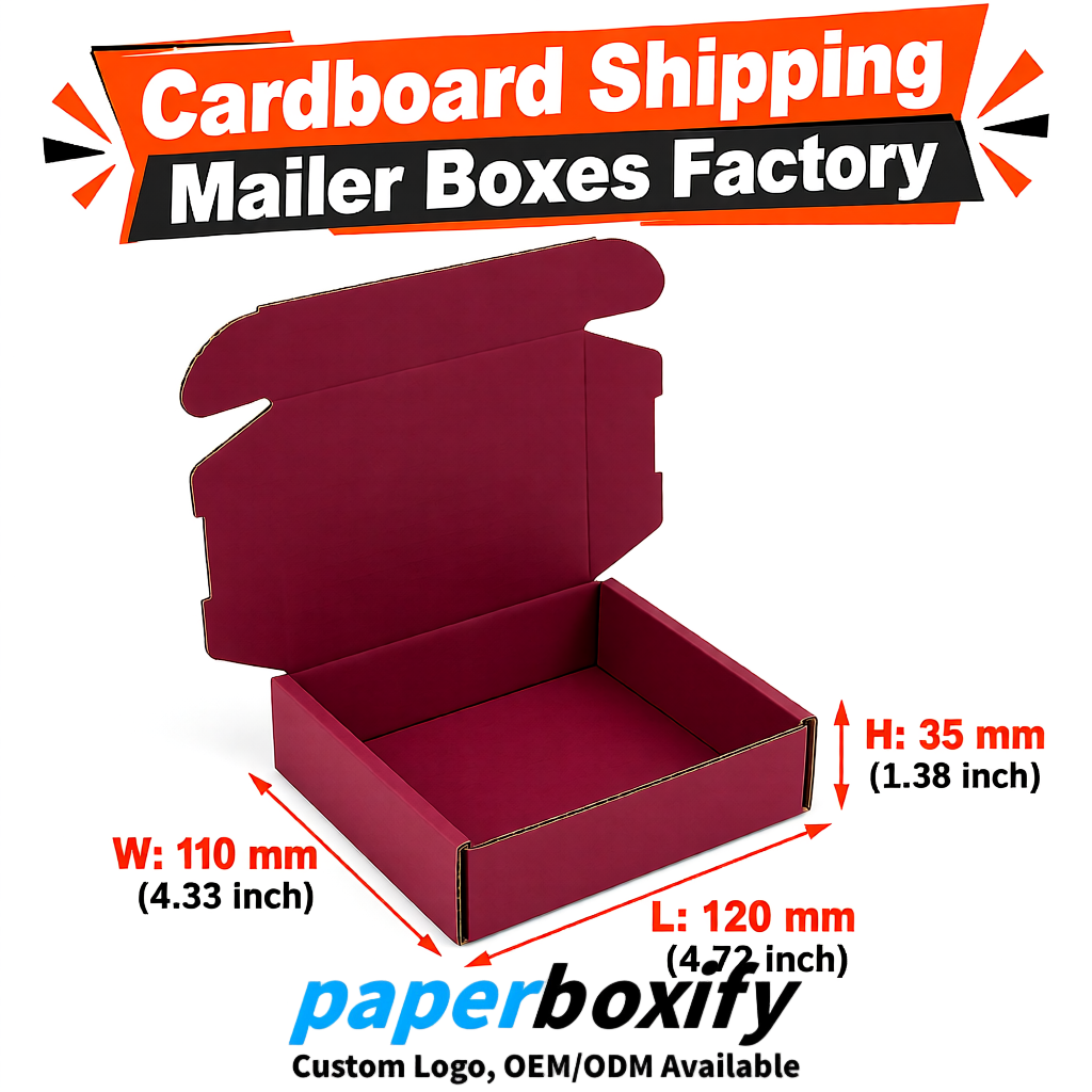 Maroon Self-Locking Cardboard Mailer Boxes 120x110x35, 120x120x40, 130x120x50, 130x80x25, 130x80x40mm