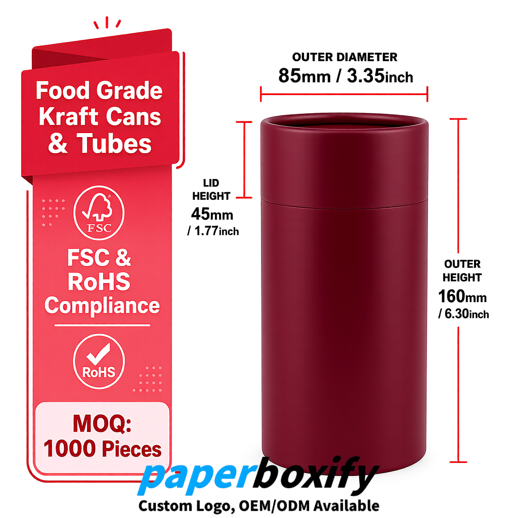 Maroon Paper Tubes 85x85x160/260, 100x100x90/190/300mm FSC/RoHS Certified Manufacturer