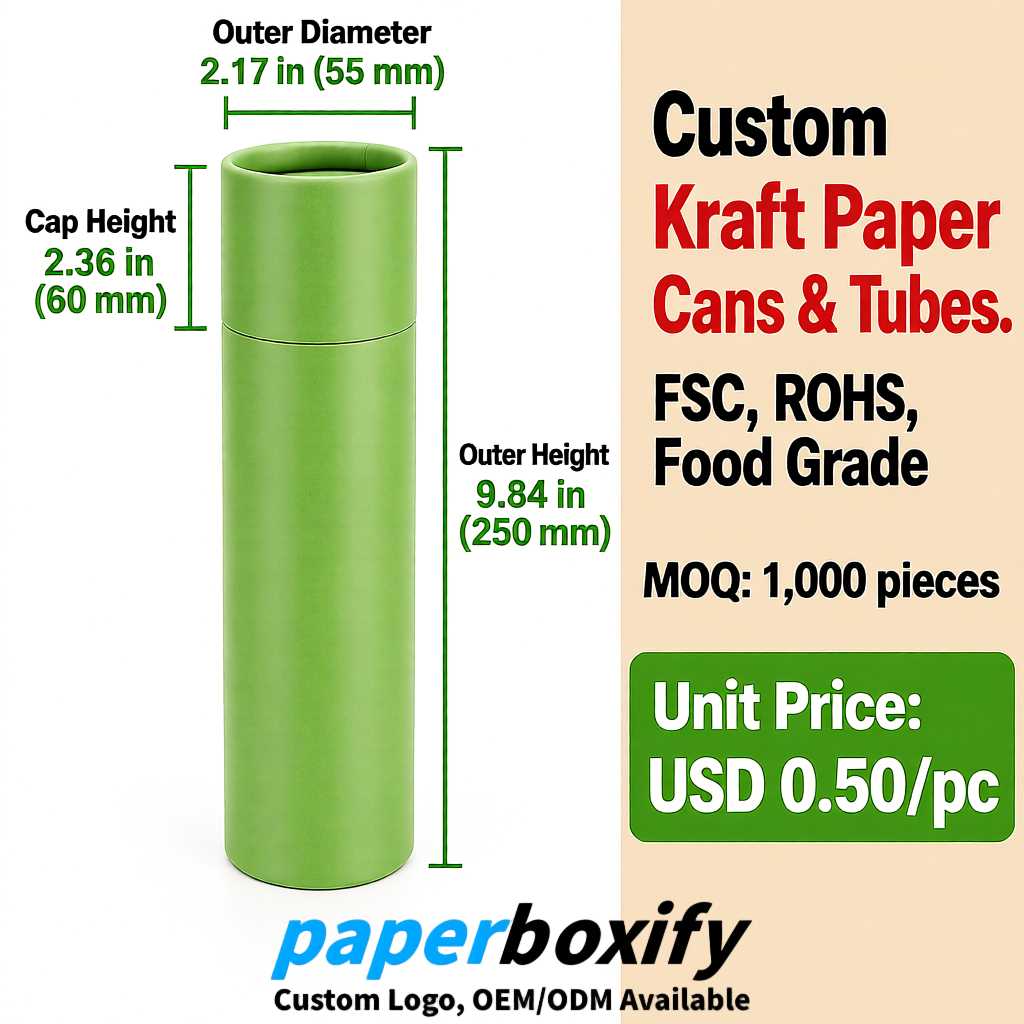 Matcha Green Food Grade Kraft Paper Cans & Tubes | FSC, ROHS Certified OEM Factory Matcha Green Food Grade Kraft Paper Cans & Tubes | FSC, ROHS Certified OEM Factory