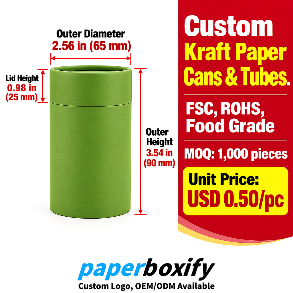 Matcha Green Food Grade Kraft Paper Cans & Tubes | FSC, ROHS Certified OEM Factory
