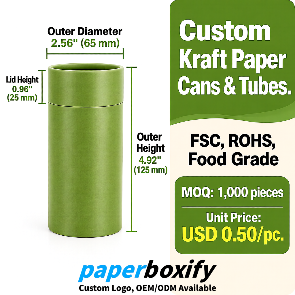 Matcha Green Food Grade Kraft Paper Cans & Tubes | FSC, ROHS Certified OEM Factory