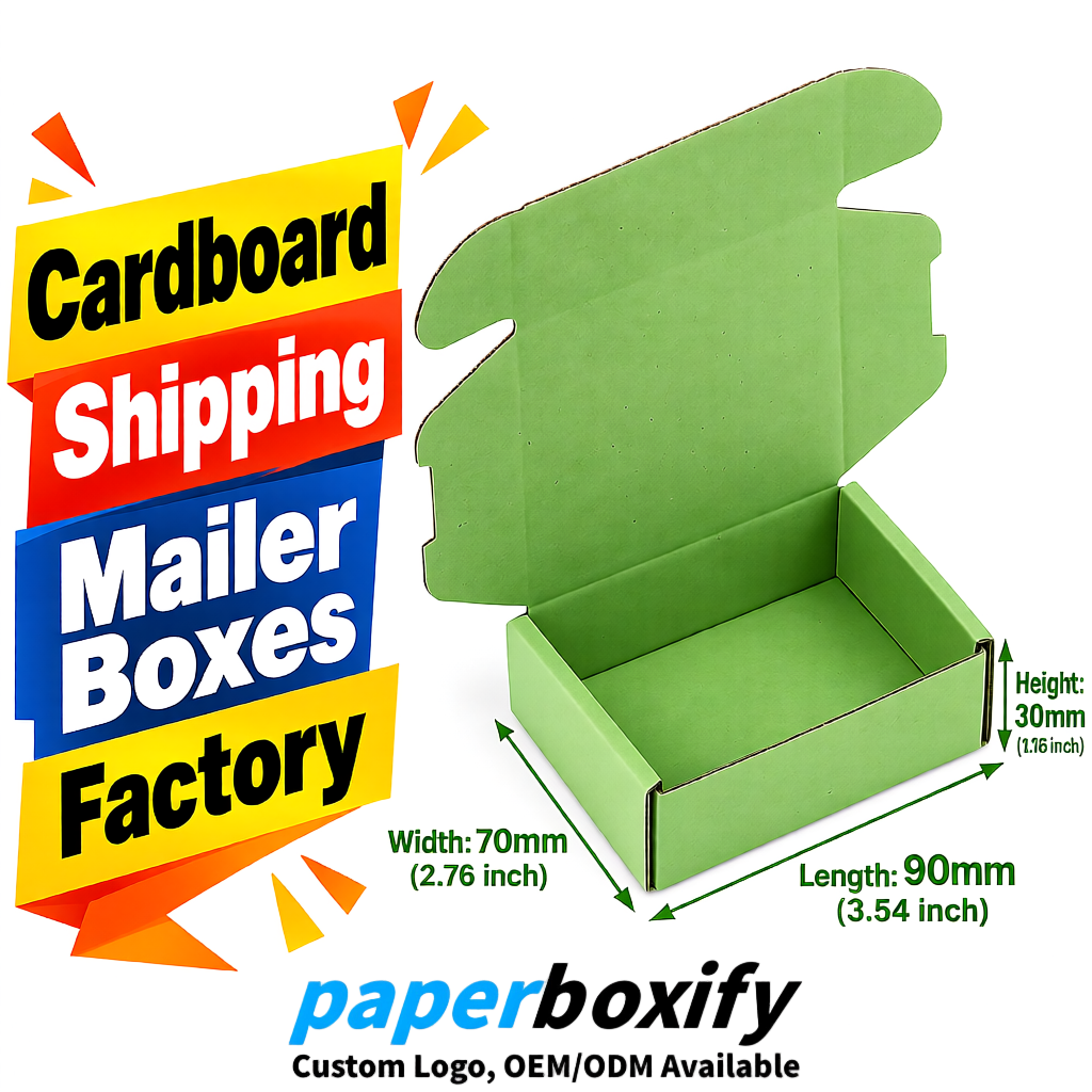 Matcha Green Cardboard Shipping Mailer Boxes 75x75x30, 100x100x40, 110x100x60, 100x60x40, 90x70x30mm